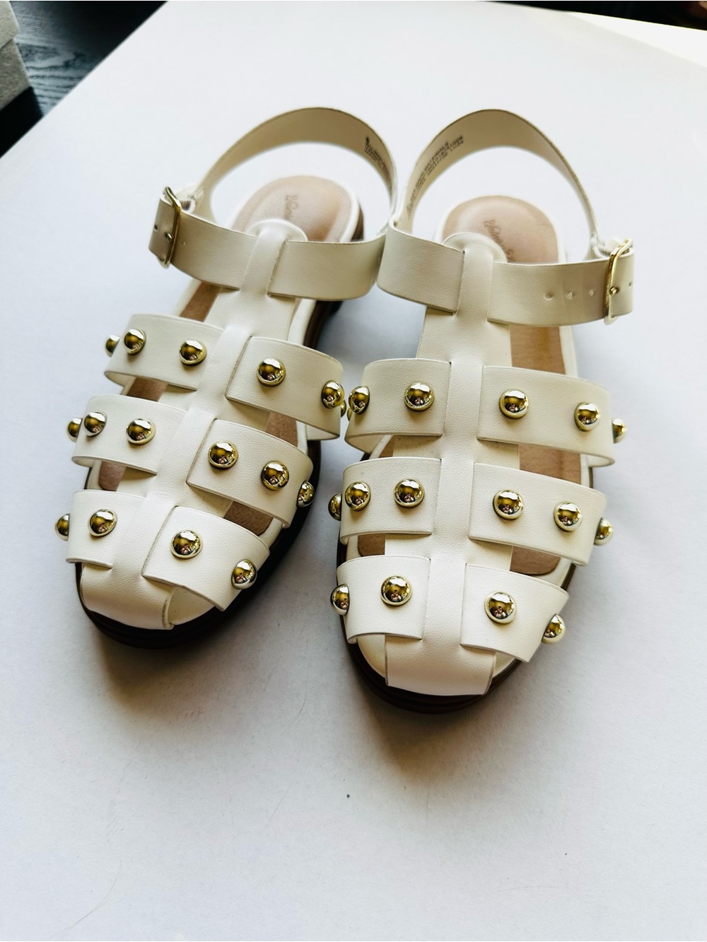 White Studded Gladiator Sandals Boho Resort Summer Size 6